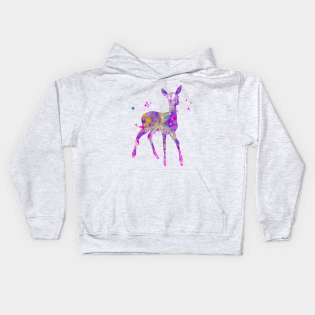 Purple Fawn Watercolor Painting Kids Hoodie by Miao Miao Design